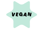 Badge with text saying Vegan