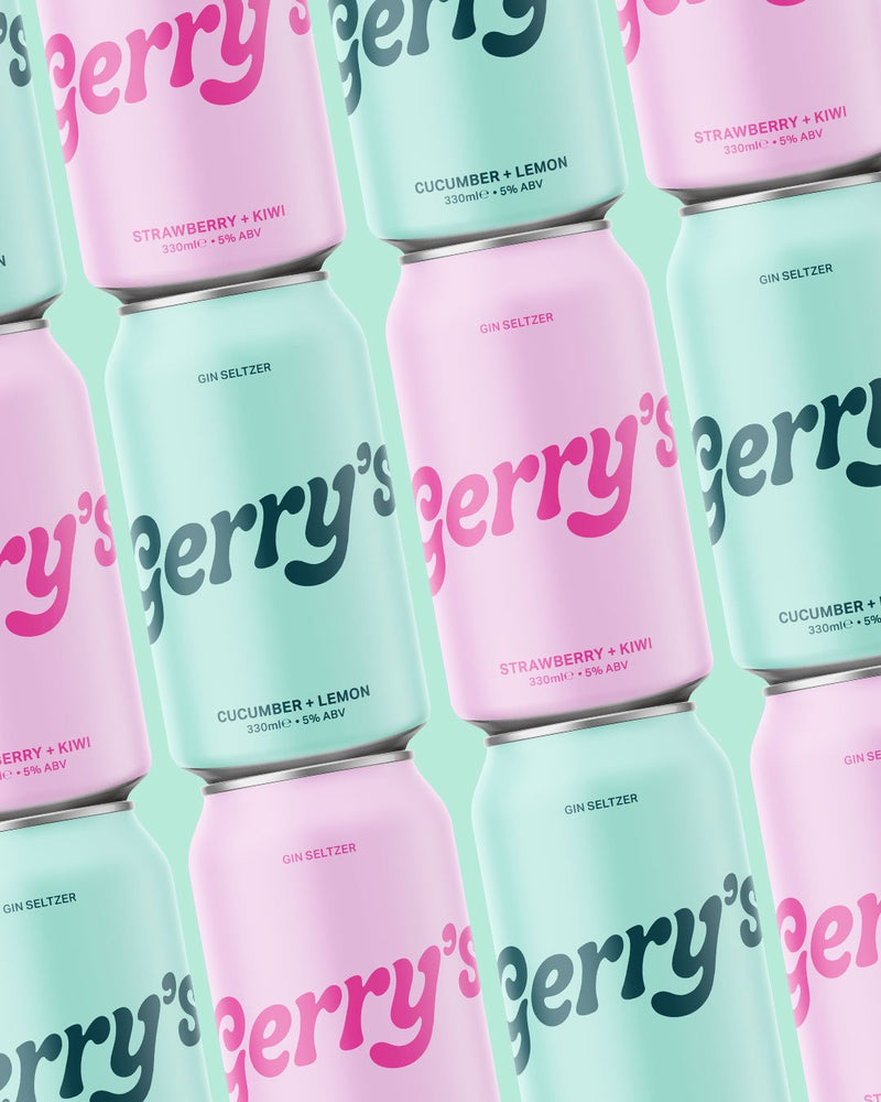 Stacked cans of Gerry's Gin Seltzer - Mixed Pack
