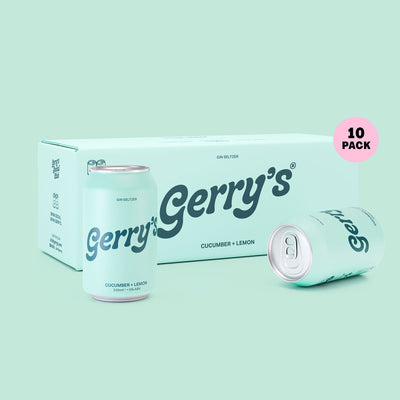 A 10-pack case of Gerry's Cucumber + Lemon - Gin Seltzer