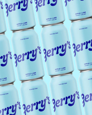 Stacked cans of Gerry's Apple + Lime - Rum Seltzer