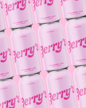 Stacked cans of Gerry's Strawberry + Kiwi - Gin Seltzer