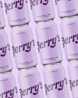 Stacked cans of Gerry's Passionfruit + Lime - Vodka Seltzer