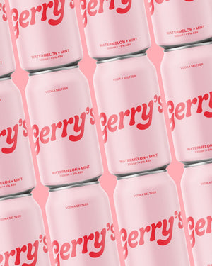 Stacked cans of Gerry's Watermelon + Mint - Vodka Seltzer