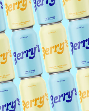 Stacked cans of Gerry's Rum Seltzer - Mixed Pack